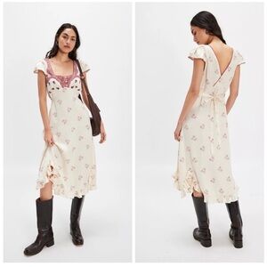 NWT Free People Haven Cream and Pink Floral Midi Dress S